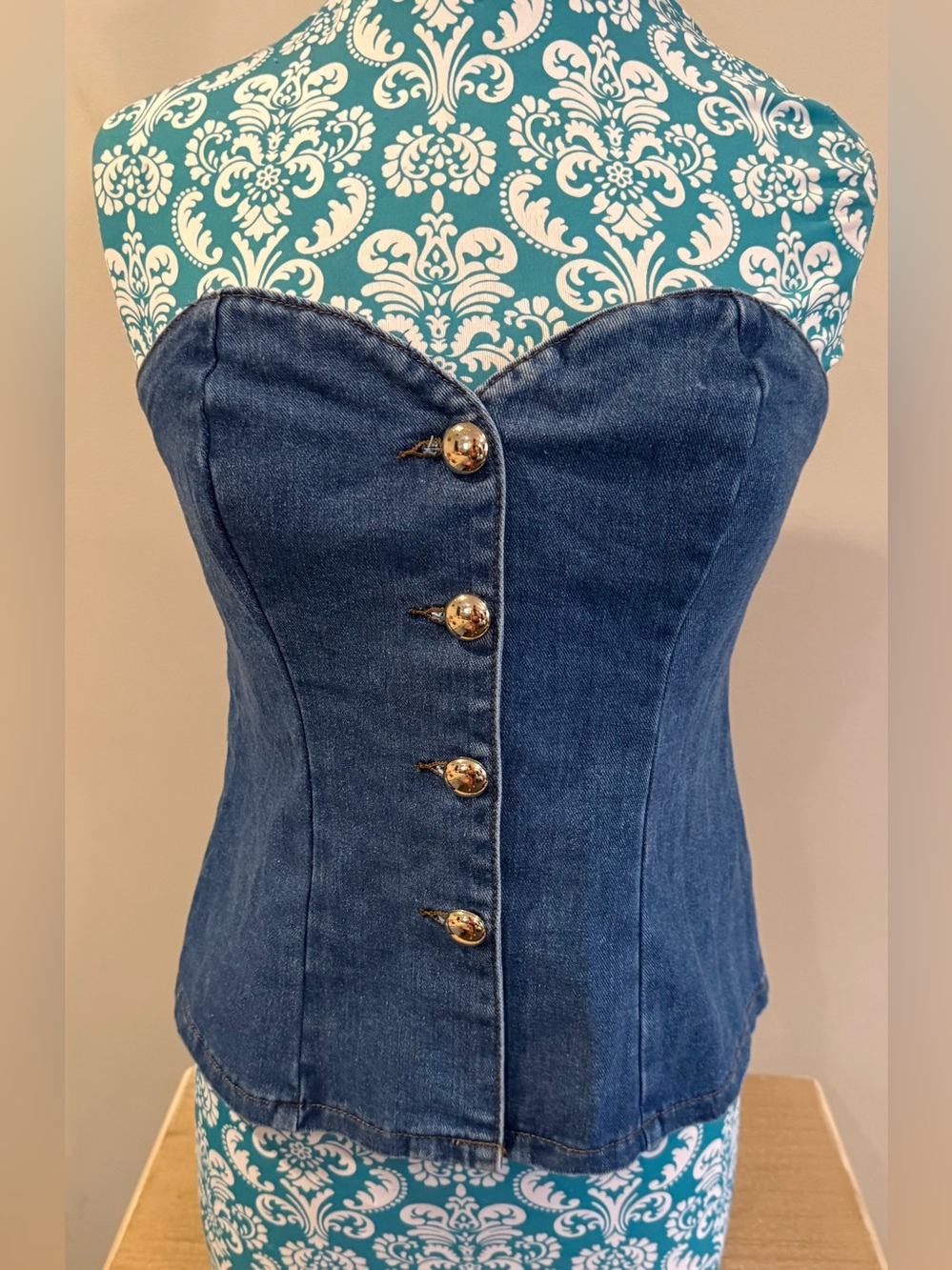 NWT Sincerely Jules Dark Blue Denim Corset Top  (elastic give in back!)